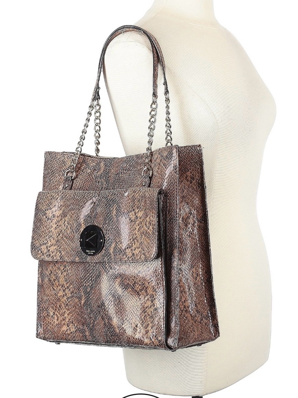Kate Spade Brown Snake-Print Shoulder Bag with Chain Handles. Like new. Leather